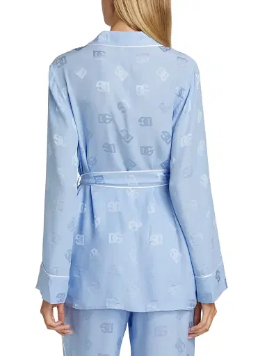 Dolce & Gabbana Women's Silk Satin Jacquard DG Logo Pajama Shirt - Very Light Lilac - Size 8 | Thumbnail 4 Dolce & Gabbana Women's Silk Satin Jacquard DG Logo Pajama Shirt - Very Light Lilac - Size 8 | Thumbnail 4
