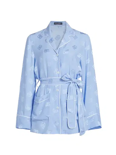 Dolce & Gabbana Women's Silk Satin Jacquard DG Logo Pajama Shirt - Very Light Lilac - Size 8 | Thumbnail 1 Dolce & Gabbana Women's Silk Satin Jacquard DG Logo Pajama Shirt - Very Light Lilac - Size 8 | Thumbnail 1