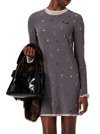Miu Miu Women's Embroidered Stretch Georgette Dress | Thumbnail 2 Miu Miu Women's Embroidered Stretch Georgette Dress | Thumbnail 2