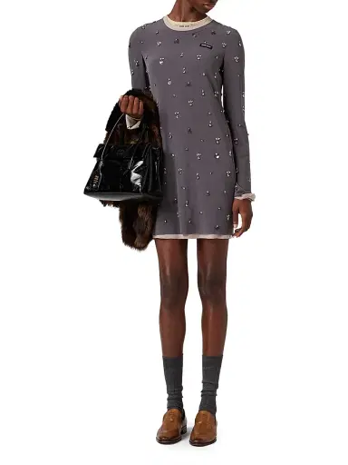 Miu Miu Women's Embroidered Stretch Georgette Dress | Thumbnail 6 Miu Miu Women's Embroidered Stretch Georgette Dress | Thumbnail 6