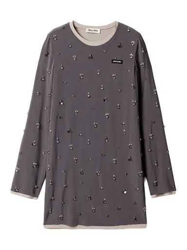 Miu Miu Women's Embroidered Stretch Georgette Dress | Thumbnail 1 Miu Miu Women's Embroidered Stretch Georgette Dress | Thumbnail 1