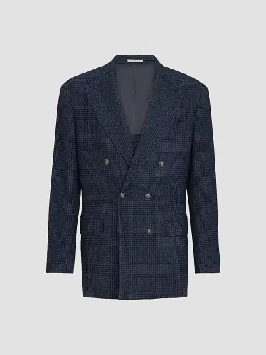 Brunello Cucinelli Men's Prince of Wales Flannel One-and-a-Half Breasted Tailor Blazer - Blue | Thumbnail 2 Brunello Cucinelli Men's Prince of Wales Flannel One-and-a-Half Breasted Tailor Blazer - Blue | Thumbnail 2