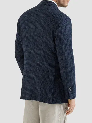 Brunello Cucinelli Men's Prince of Wales Flannel One-and-a-Half Breasted Tailor Blazer - Blue | Thumbnail 3 Brunello Cucinelli Men's Prince of Wales Flannel One-and-a-Half Breasted Tailor Blazer - Blue | Thumbnail 3
