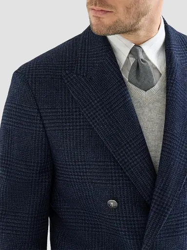 Brunello Cucinelli Men's Prince of Wales Flannel One-and-a-Half Breasted Tailor Blazer - Blue | Thumbnail 5 Brunello Cucinelli Men's Prince of Wales Flannel One-and-a-Half Breasted Tailor Blazer - Blue | Thumbnail 5