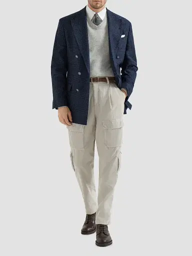 Brunello Cucinelli Men's Prince of Wales Flannel One-and-a-Half Breasted Tailor Blazer - Blue | Thumbnail 6 Brunello Cucinelli Men's Prince of Wales Flannel One-and-a-Half Breasted Tailor Blazer - Blue | Thumbnail 6