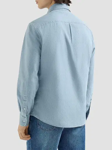 Brunello Cucinelli Men's Lightweight Denim Shirt with Italian Collar | Thumbnail 3 Brunello Cucinelli Men's Lightweight Denim Shirt with Italian Collar | Thumbnail 3