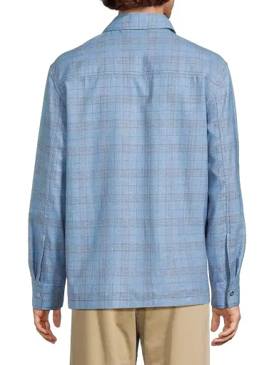 Jil Sander Men's Plaid Wool-Linen Snap-Front Shirt - Summer Kite | Thumbnail 5 Jil Sander Men's Plaid Wool-Linen Snap-Front Shirt - Summer Kite | Thumbnail 5