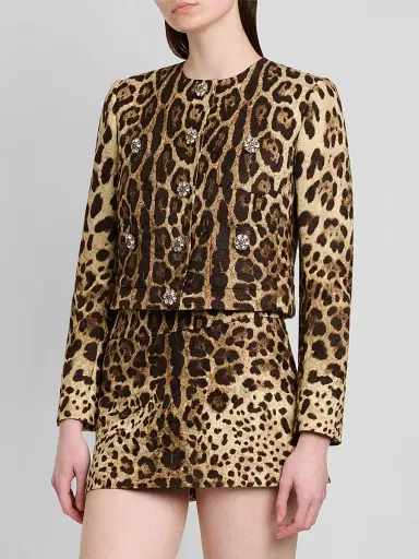 Dolce & Gabbana Women's Leopard-Print Cotton-Blend Crop Jacket | Thumbnail 4 Dolce & Gabbana Women's Leopard-Print Cotton-Blend Crop Jacket | Thumbnail 4