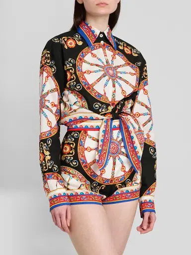 Dolce & Gabbana Women's Printed Cotton Tie-Front Shirt - Variante Abbinata - Size 8 | Thumbnail 4 Dolce & Gabbana Women's Printed Cotton Tie-Front Shirt - Variante Abbinata - Size 8 | Thumbnail 4