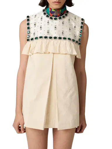 Miu Miu Women's Embroidered Canvas Mini-Dress - Beige Khaki | Thumbnail 2 Miu Miu Women's Embroidered Canvas Mini-Dress - Beige Khaki | Thumbnail 2