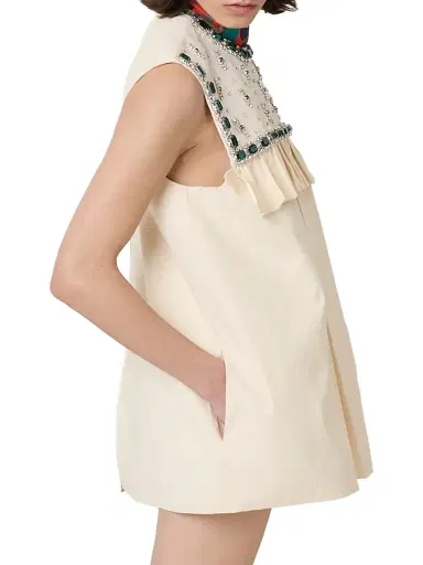 Miu Miu Women's Embroidered Canvas Mini-Dress - Beige Khaki | Thumbnail 4 Miu Miu Women's Embroidered Canvas Mini-Dress - Beige Khaki | Thumbnail 4