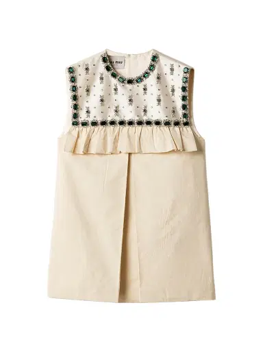 Miu Miu Women's Embroidered Canvas Mini-Dress - Beige Khaki | Thumbnail 1 Miu Miu Women's Embroidered Canvas Mini-Dress - Beige Khaki | Thumbnail 1