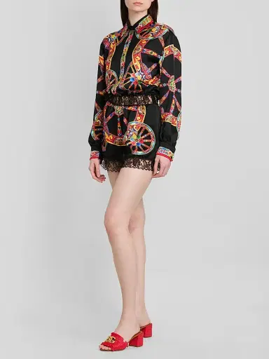 Dolce & Gabbana Women's Printed Cotton-Silk Romper - Ruote Carretto Fold - Size 10 | Thumbnail 4 Dolce & Gabbana Women's Printed Cotton-Silk Romper - Ruote Carretto Fold - Size 10 | Thumbnail 4