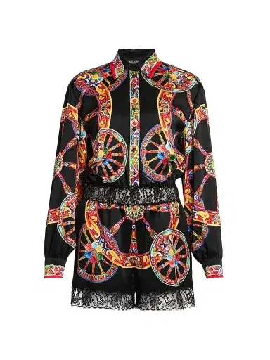 Dolce & Gabbana Women's Printed Cotton-Silk Romper - Ruote Carretto Fold - Size 10 | Thumbnail 1 Dolce & Gabbana Women's Printed Cotton-Silk Romper - Ruote Carretto Fold - Size 10 | Thumbnail 1