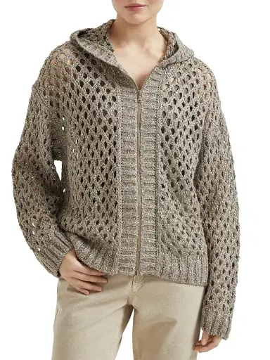 Brunello Cucinelli Women's Silk and Linen Dazzling Net Hooded Cardigan | Thumbnail 2 Brunello Cucinelli Women's Silk and Linen Dazzling Net Hooded Cardigan | Thumbnail 2