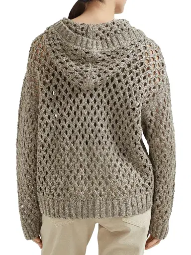 Brunello Cucinelli Women's Silk and Linen Dazzling Net Hooded Cardigan | Thumbnail 3 Brunello Cucinelli Women's Silk and Linen Dazzling Net Hooded Cardigan | Thumbnail 3