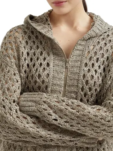 Brunello Cucinelli Women's Silk and Linen Dazzling Net Hooded Cardigan | Thumbnail 4 Brunello Cucinelli Women's Silk and Linen Dazzling Net Hooded Cardigan | Thumbnail 4