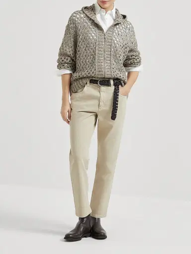 Brunello Cucinelli Women's Silk and Linen Dazzling Net Hooded Cardigan | Thumbnail 6 Brunello Cucinelli Women's Silk and Linen Dazzling Net Hooded Cardigan | Thumbnail 6