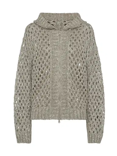 Brunello Cucinelli Women's Silk and Linen Dazzling Net Hooded Cardigan | Thumbnail 1 Brunello Cucinelli Women's Silk and Linen Dazzling Net Hooded Cardigan | Thumbnail 1