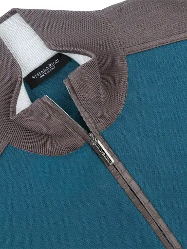 Stefano Ricci Men's Blouson Sweater Jacket - Turquoise | Thumbnail 2 Stefano Ricci Men's Blouson Sweater Jacket - Turquoise | Thumbnail 2