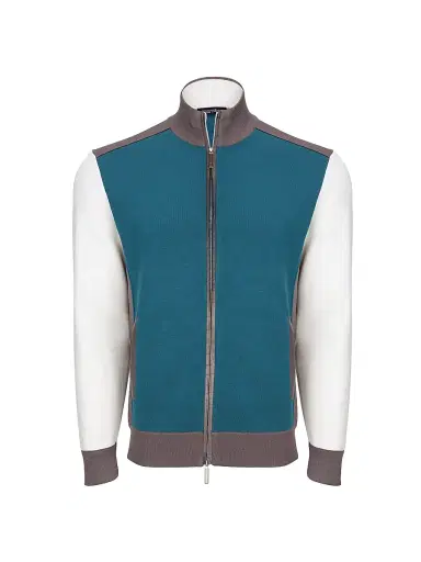 Stefano Ricci Men's Blouson Sweater Jacket - Turquoise | Thumbnail 1 Stefano Ricci Men's Blouson Sweater Jacket - Turquoise | Thumbnail 1