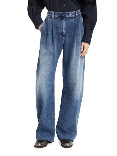 Brunello Cucinelli Women's Comfort Cotton Denim Loose Curved Trousers - Denim | Thumbnail 2 Brunello Cucinelli Women's Comfort Cotton Denim Loose Curved Trousers - Denim | Thumbnail 2
