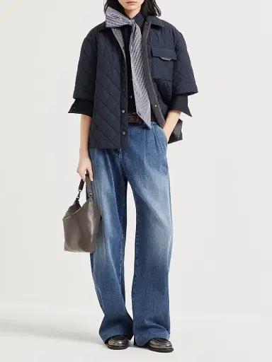 Brunello Cucinelli Women's Comfort Cotton Denim Loose Curved Trousers - Denim | Thumbnail 5 Brunello Cucinelli Women's Comfort Cotton Denim Loose Curved Trousers - Denim | Thumbnail 5