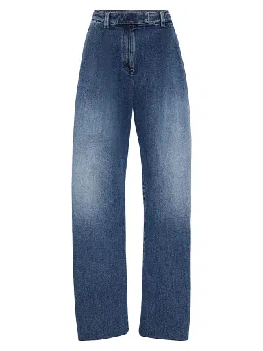 Brunello Cucinelli Women's Comfort Cotton Denim Loose Curved Trousers - Denim | Thumbnail 1 Brunello Cucinelli Women's Comfort Cotton Denim Loose Curved Trousers - Denim | Thumbnail 1