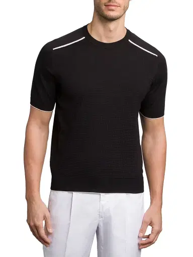 Stefano Ricci Men's Silk and Cotton Knit Crewneck Sweater - Black | Thumbnail 2 Stefano Ricci Men's Silk and Cotton Knit Crewneck Sweater - Black | Thumbnail 2