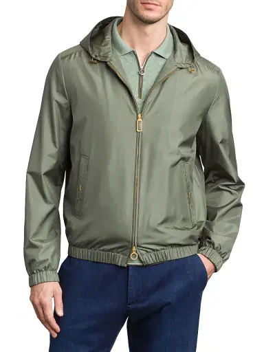 Stefano Ricci Men's Silk and Matted Crocodile Leather Hooded Blouson Jacket - Green | Thumbnail 2 Stefano Ricci Men's Silk and Matted Crocodile Leather Hooded Blouson Jacket - Green | Thumbnail 2