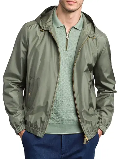 Stefano Ricci Men's Silk and Matted Crocodile Leather Hooded Blouson Jacket - Green | Thumbnail 4 Stefano Ricci Men's Silk and Matted Crocodile Leather Hooded Blouson Jacket - Green | Thumbnail 4