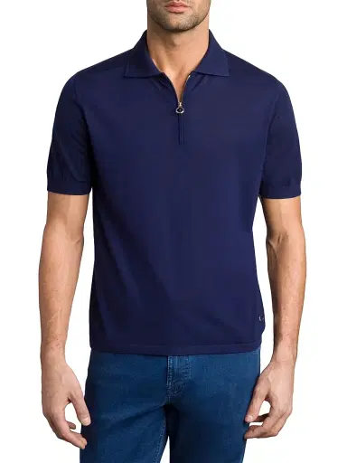 Stefano Ricci Men's Knit Zipper Polo - Dark Blue | Thumbnail 2 Stefano Ricci Men's Knit Zipper Polo - Dark Blue | Thumbnail 2