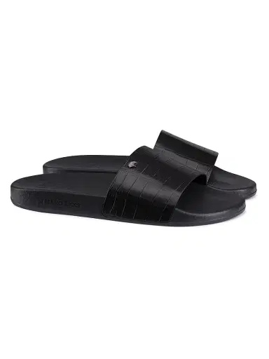 Stefano Ricci Men's Matted Crocodile Leather Slides - Black | Thumbnail 2 Stefano Ricci Men's Matted Crocodile Leather Slides - Black | Thumbnail 2