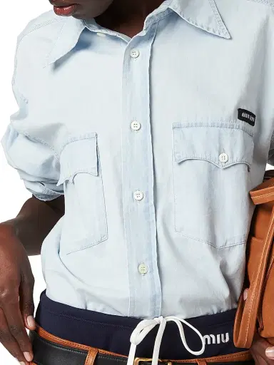Miu Miu Women's Chambray Shirt - Blue - Size 10 | Thumbnail 4 Miu Miu Women's Chambray Shirt - Blue - Size 10 | Thumbnail 4