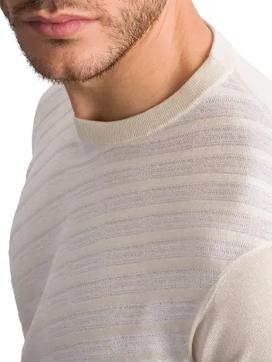 Stefano Ricci Men's Cotton and Silk Jacquard Knit Sweater - Natural White | Thumbnail 4 Stefano Ricci Men's Cotton and Silk Jacquard Knit Sweater - Natural White | Thumbnail 4