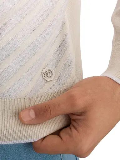 Stefano Ricci Men's Cotton and Silk Jacquard Knit Sweater - Natural White | Thumbnail 5 Stefano Ricci Men's Cotton and Silk Jacquard Knit Sweater - Natural White | Thumbnail 5