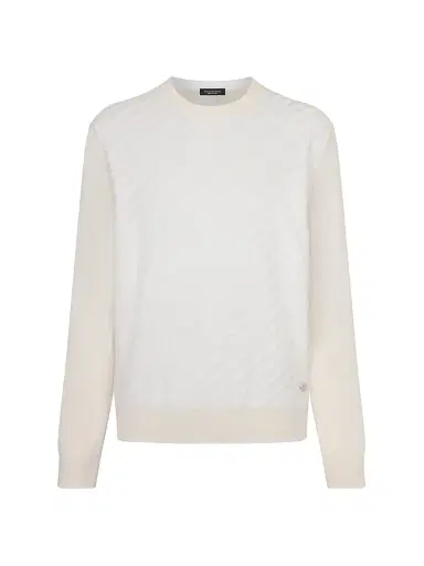Stefano Ricci Men's Cotton and Silk Jacquard Knit Sweater - Natural White | Thumbnail 1 Stefano Ricci Men's Cotton and Silk Jacquard Knit Sweater - Natural White | Thumbnail 1