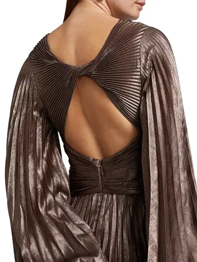 Acler Women's Palms Pleated Satin Midi-Dress - Coffee Metallic | Thumbnail 6 Acler Women's Palms Pleated Satin Midi-Dress - Coffee Metallic | Thumbnail 6