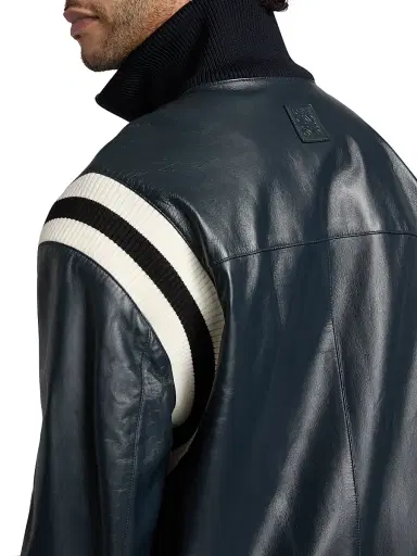Loewe Men's Mixed-Media Leather Bomber Jacket - Dark Navy - Size 40 | Thumbnail 6 Loewe Men's Mixed-Media Leather Bomber Jacket - Dark Navy - Size 40 | Thumbnail 6