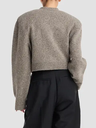 RÓHE Women's Mouliné Wool Cardigan - Dark Taupe Melange - Size 12 | Thumbnail 3 RÓHE Women's Mouliné Wool Cardigan - Dark Taupe Melange - Size 12 | Thumbnail 3