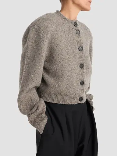 RÓHE Women's Mouliné Wool Cardigan - Dark Taupe Melange - Size 12 | Thumbnail 4 RÓHE Women's Mouliné Wool Cardigan - Dark Taupe Melange - Size 12 | Thumbnail 4