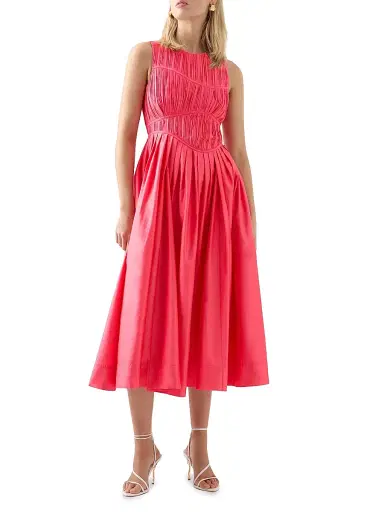 Aje Women's Sculptra Nya Gathered Midi Dress - Rouge Pink - Size 0 | Thumbnail 3 Aje Women's Sculptra Nya Gathered Midi Dress - Rouge Pink - Size 0 | Thumbnail 3