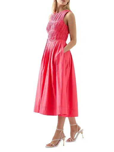 Aje Women's Sculptra Nya Gathered Midi Dress - Rouge Pink - Size 0 | Thumbnail 4 Aje Women's Sculptra Nya Gathered Midi Dress - Rouge Pink - Size 0 | Thumbnail 4