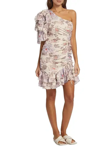 Magali Pascal Women's Desa Asymmetric Ruffled Cotton-Blend Minidress - Jasmine Light | Thumbnail 2 Magali Pascal Women's Desa Asymmetric Ruffled Cotton-Blend Minidress - Jasmine Light | Thumbnail 2