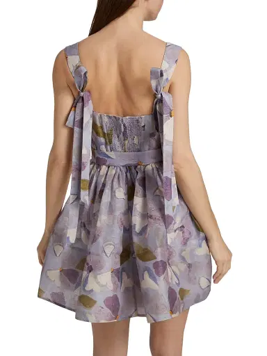 Zimmermann Women's Dawning Floral Linen-Silk Minidress - Lilac Pansy | Thumbnail 5 Zimmermann Women's Dawning Floral Linen-Silk Minidress - Lilac Pansy | Thumbnail 5