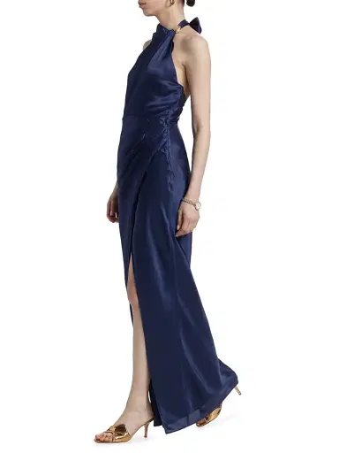 NICHOLAS Women's Galilea Satin Column Gown - Navy | Thumbnail 2 NICHOLAS Women's Galilea Satin Column Gown - Navy | Thumbnail 2