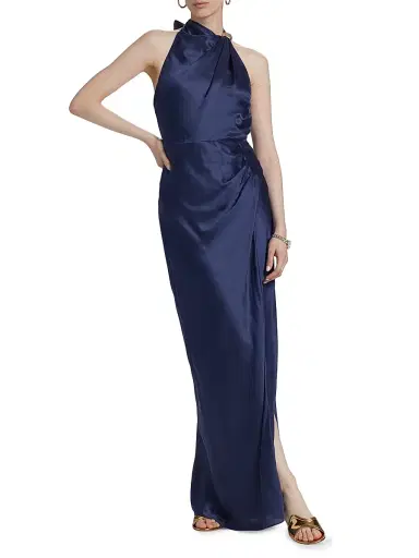 NICHOLAS Women's Galilea Satin Column Gown - Navy | Thumbnail 3 NICHOLAS Women's Galilea Satin Column Gown - Navy | Thumbnail 3