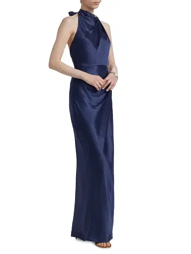 NICHOLAS Women's Galilea Satin Column Gown - Navy | Thumbnail 4 NICHOLAS Women's Galilea Satin Column Gown - Navy | Thumbnail 4