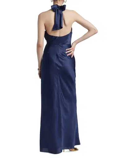 NICHOLAS Women's Galilea Satin Column Gown - Navy | Thumbnail 5 NICHOLAS Women's Galilea Satin Column Gown - Navy | Thumbnail 5