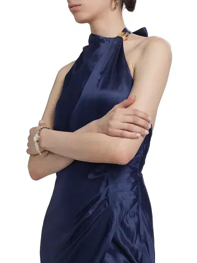 NICHOLAS Women's Galilea Satin Column Gown - Navy | Thumbnail 6 NICHOLAS Women's Galilea Satin Column Gown - Navy | Thumbnail 6